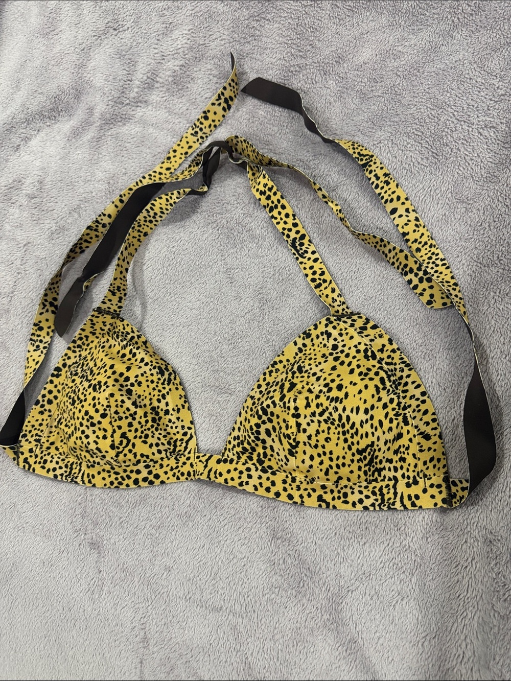 Leopard-Spot Triangle Bikini Top in Yellow